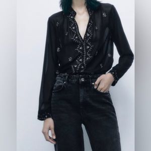 Zara women semi- sheer blouse